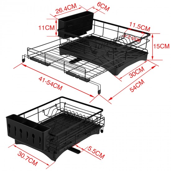Expandable Dish Bowl Storage Rack Sink Drainer Kitchen Plate Drying Holder Black